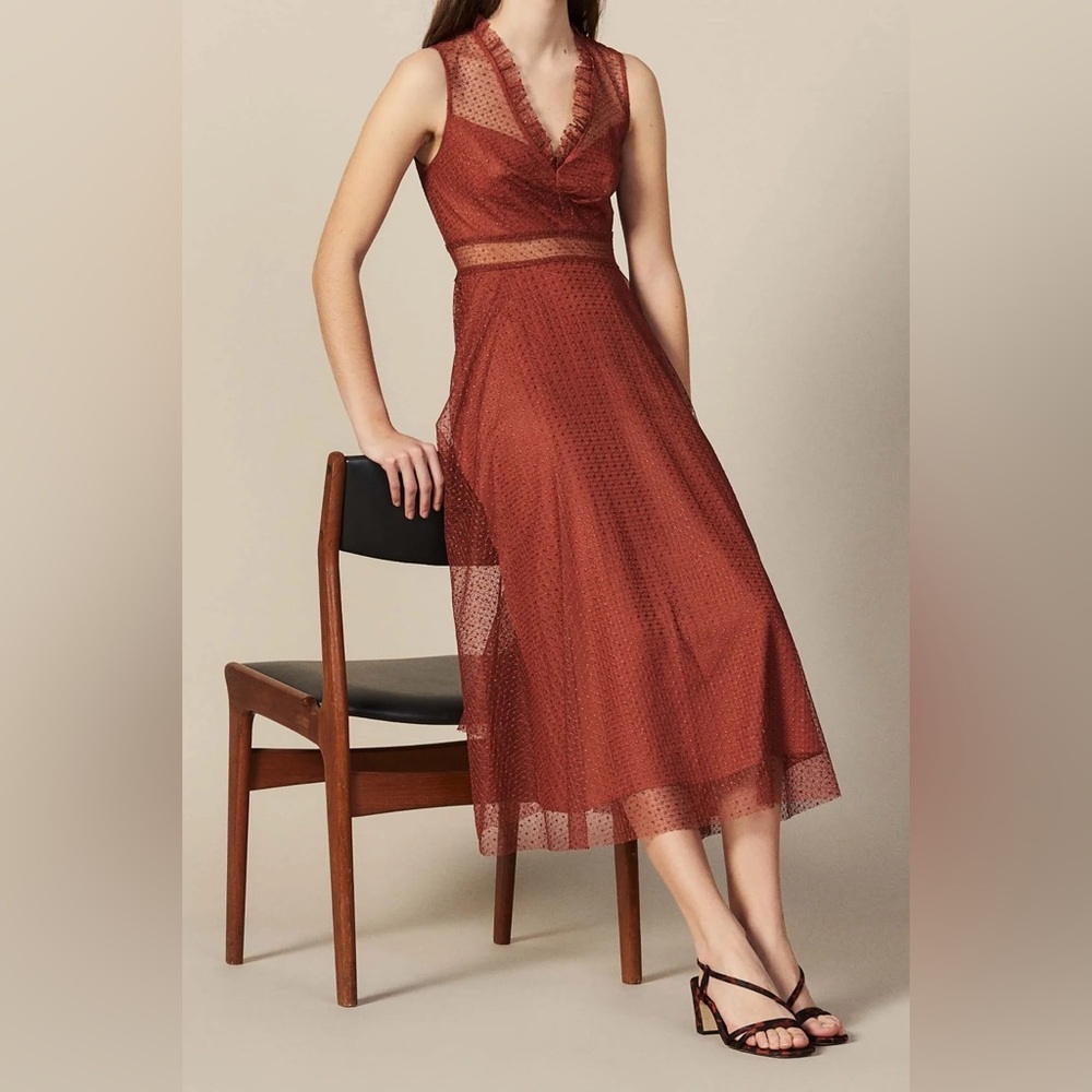 Sandro Elegant Rust Lace Dress